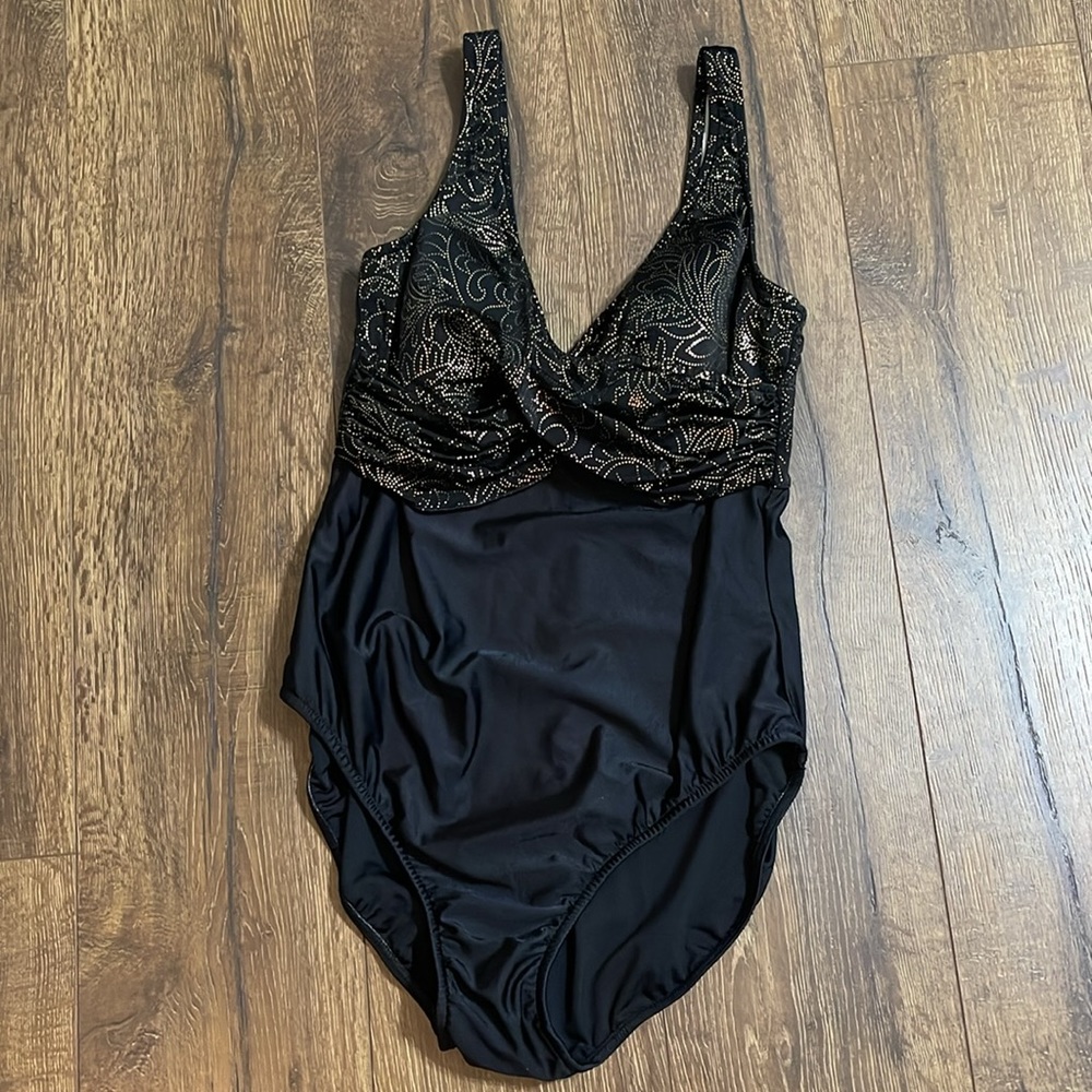 Venus One Piece Swimsuit Black and Gold Womens Size 14